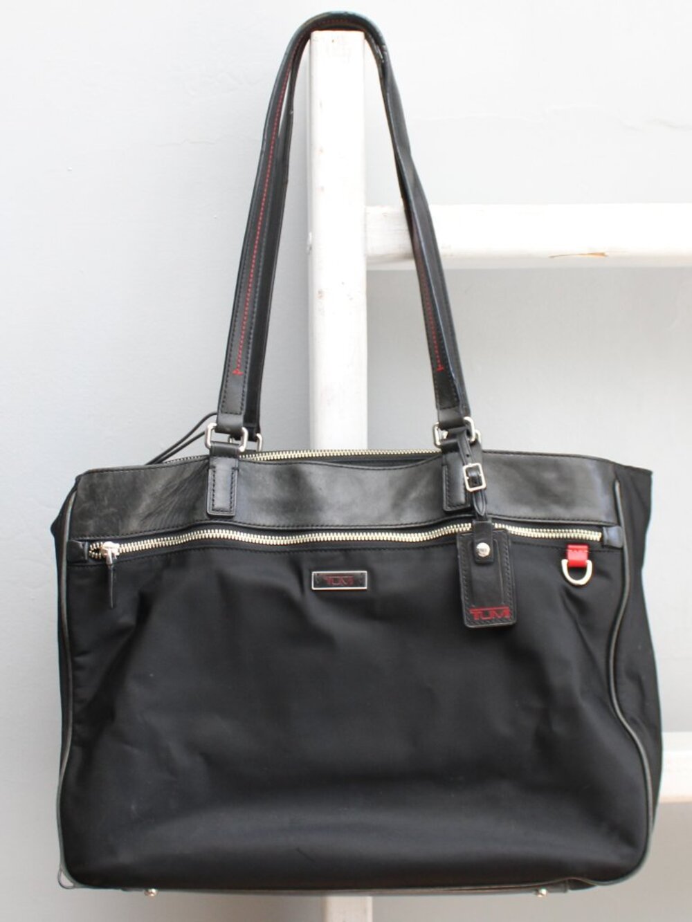Tumi Black Ballistic Nylon w/ Leather Trim Large Slim Briefcase